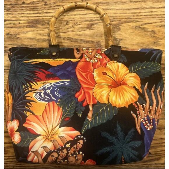 Accessories Unlimited Tropical Floral / Dancing Women Tote - Bamboo Handles COOL - Picture 8 of 16